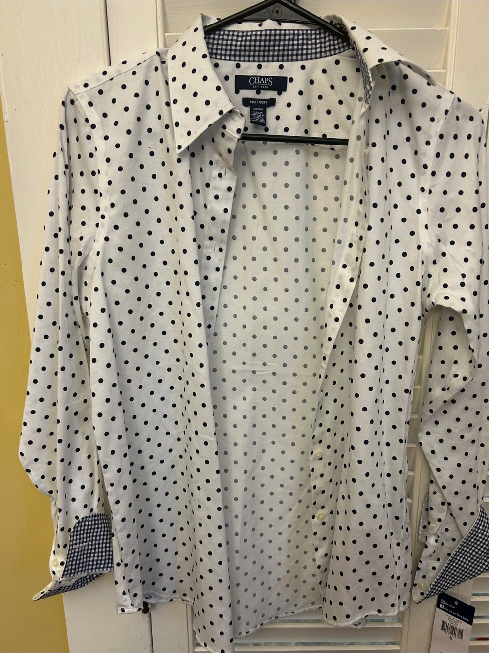 Woman’s  Chaps White Button-Down Shirt with Black Polka Dots